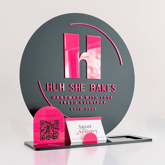 Acrylic Business Card & Single QR Code Signage Stand