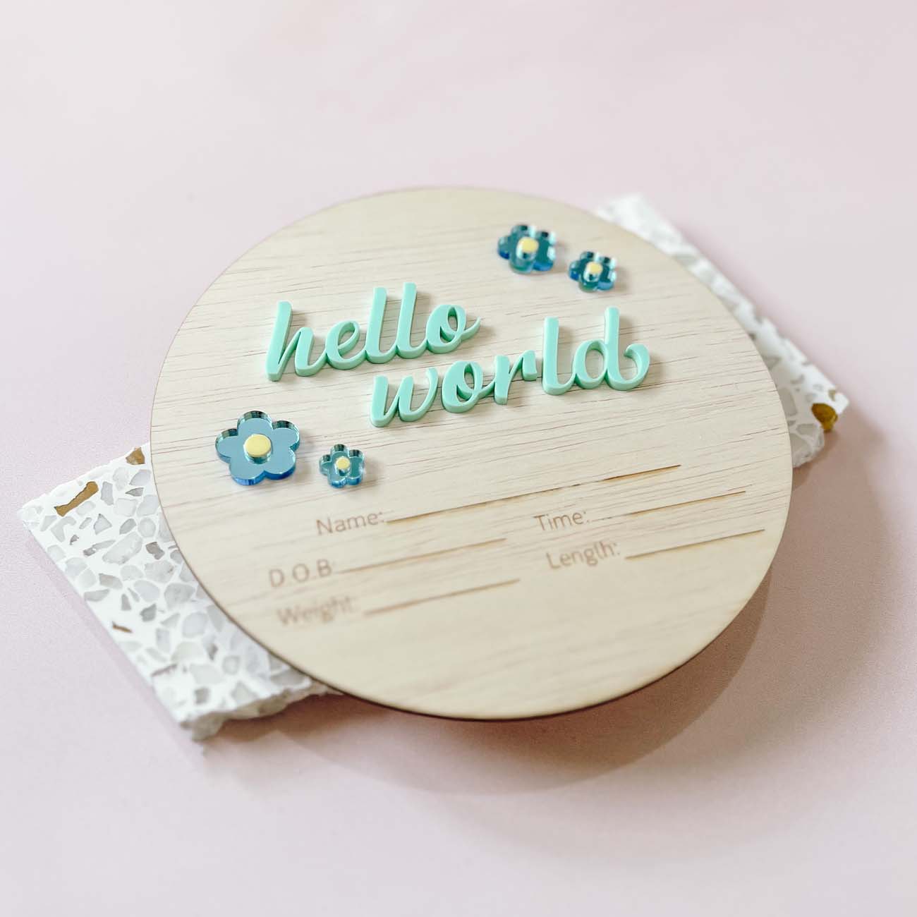 Hello World Plaque with Flowers