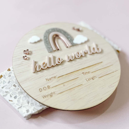 Hello World Plaque with Rainbow Design